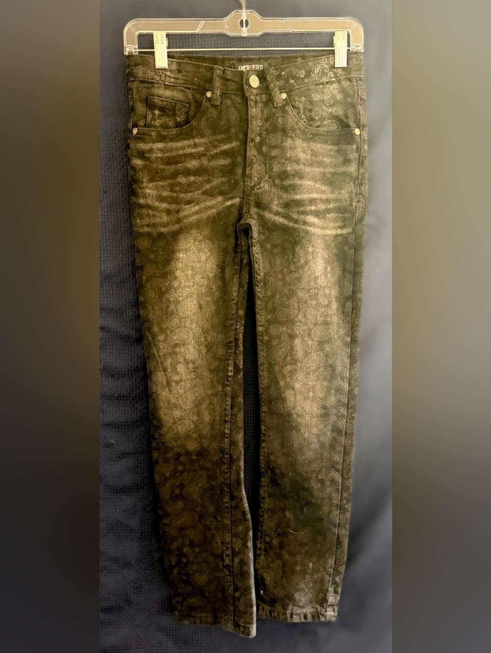 Paisley Print Slim Jeans in Olive Green